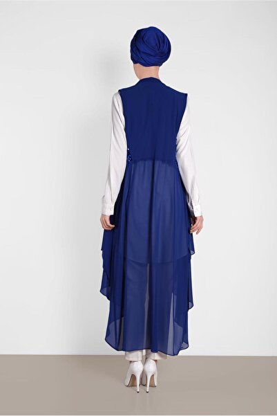 TRENDTESETTÜR Navy Blue Saks-Silver Sequined Women's Vest - t 4283