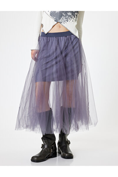 Koton Gray Women's Midi Shimmer Tutu Skirt