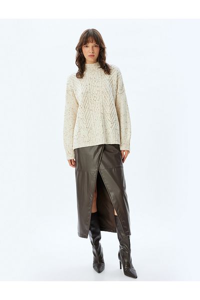 Koton Brown Women's Faux Leather Skirt