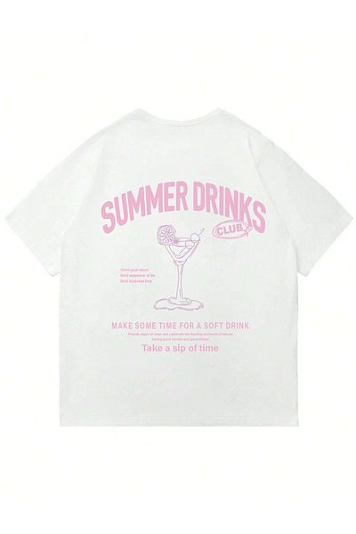 Mad&Calf Γυναικείο μπλουζάκι Summer Drinks με στάμπα Crew Neck Oversize