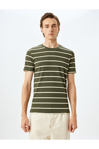 Koton khaki stripe Slim Fit T-Shirt