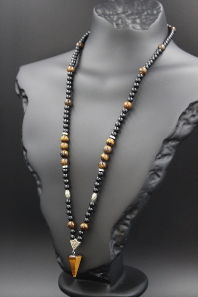 magıcgrange Tiger Eye Natural Stone Men's Necklace – Capricorn, Leo, Gemini – Courage and Energy Stone