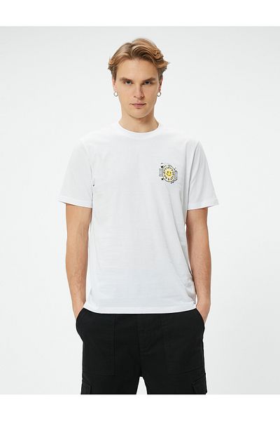 Koton White Men's Slogan Printed T-Shirt