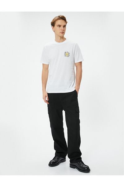 Koton White Men's Slogan Printed T-Shirt
