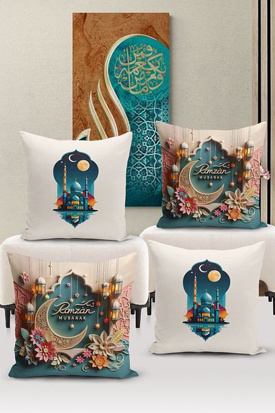 Bertille Home Seria Ramadan - Set de 4 huse de pernă cu imprimare digitală pe două fețe