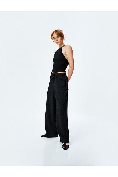 Koton New Season Comfortable Fit Textured Straight Wide Leg Trousers