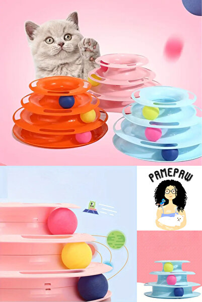 PAMEPAW Toplu Yuvarlak Kedi Oyuncağı Kedi Eğlencesi , 3 Katlı Kedi Oyuncağı