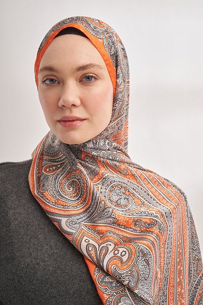 ARMANDA Orange Mystic Patterned Imported Voile Shawl