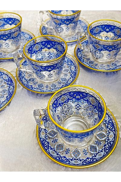 SAMSA Blue Patterned 6 Pieces Large Cup and Saucer Set 195 ml