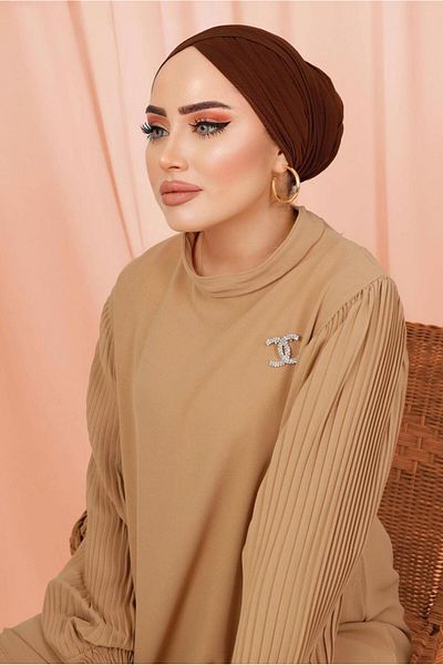 TRENDTESETTÜR Γυναικείο καφέ (CAMEL) Σετ παντελονιού κρεπ με λεπτομέρεια με πλισέ T 5303