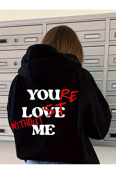 LAND MODA COPY - Unisex Μαύρο YOU LOVE ME Φούτερ με στάμπα