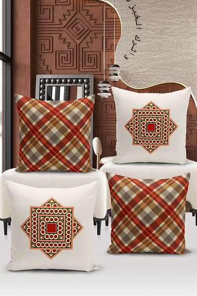 Bertille Home Seria Ramadan - Set de 4 huse de pernă cu imprimare digitală pe două fețe