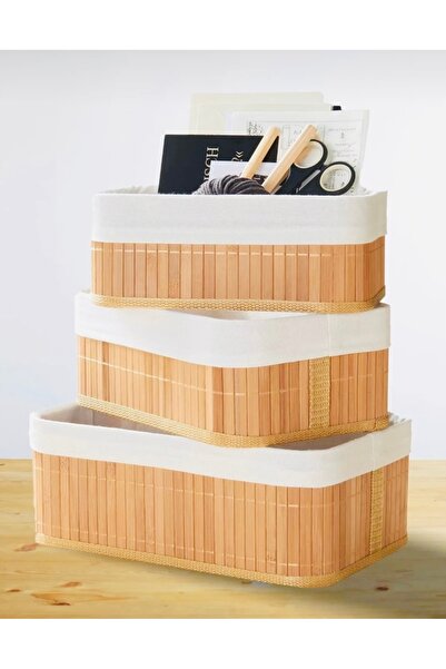 Home 3-Piece Bamboo Basket-3-Piece Bamboo Organizer-Natural Lined Multi-Purpo...