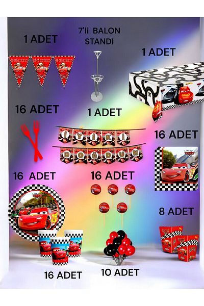 VibeHome 16 Person Cars Themed 2XL Pack - Birthday Party & Fun Events