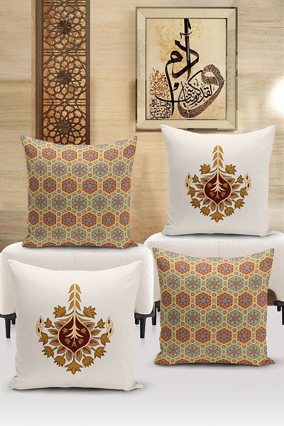 Bertille Home Σειρά Ramadan - Σετ κάλυμμα μαξιλαριού διπλής όψης με ψηφιακή εκτύπωση 4 τεμαχίων