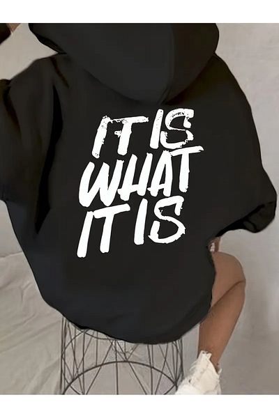 LAND MODA Unisex Μαύρο φούτερ με στάμπα BACK