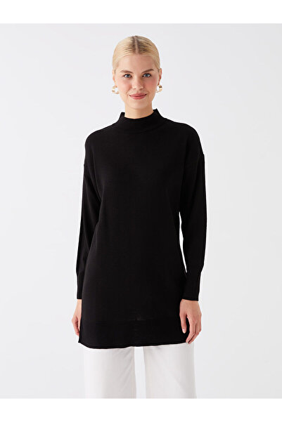 LC Waikiki Black Half Turtleneck Plain Long Sleeve Women's Knitwear Tunic