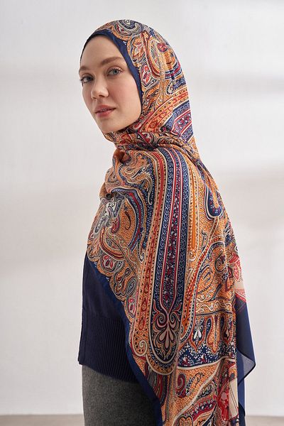 ARMANDA Mystic Pattern Imported Voile Shawl - Navy Blue-Dore