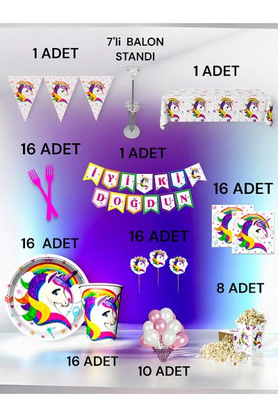 VibeHome 16-Person Unicorn Theme 2XL Pack - Birthday Party and Fun Events
