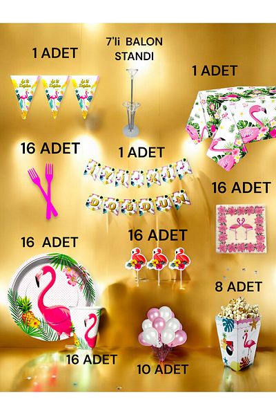 VibeHome Flamingo Themed 2XL Pack for 16 - Birthday Party & Fun Events
