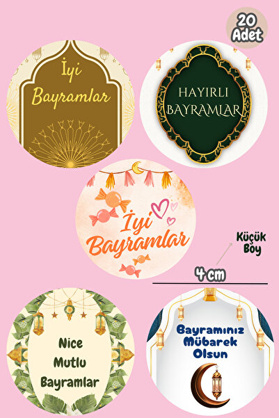 Dekals 20 Adet Hediye Poşeti Etiketi Bayram Tebrik Etiketleri (5 Çeşit)  Etiket Sticker Küçük Boy M15