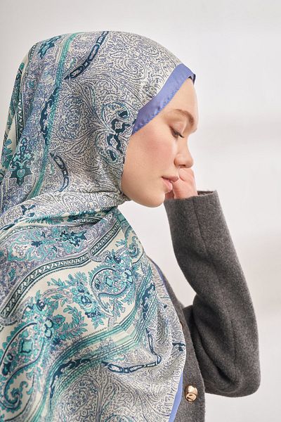 ARMANDA Indigo Catena Patterned Imported Voile Shawl