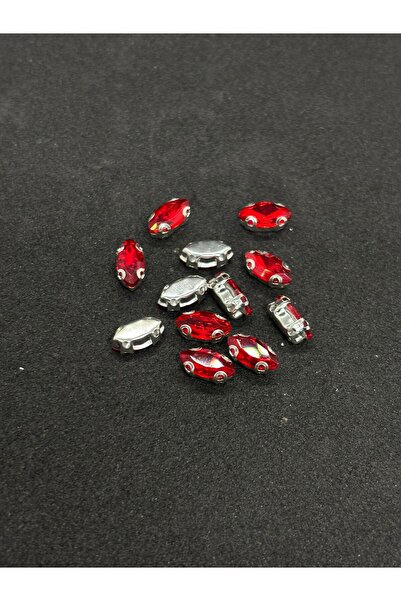 BEİLYS COSMETİCS & ACCESSORY علبة فضية 50 قطعة - حجر زجاجي أحمر مع علبة مكوكي...