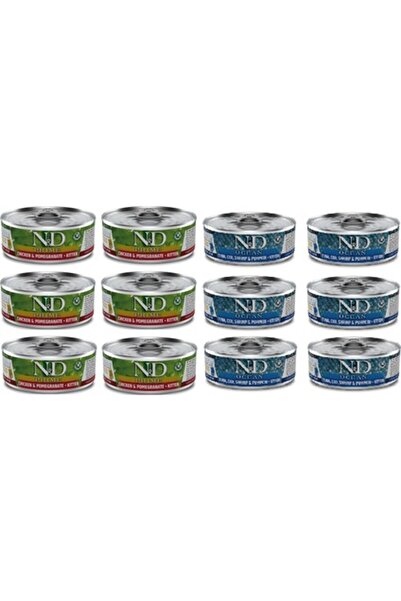 N&D Kitten 12 Adet(6-TAVUK NAR 6-BALIK)yavru Yaş Mama 80 gr
