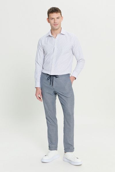 ALTINYILDIZ CLASSICS Men's Navy Blue Comfort Fit Relaxed Fit Side Pocket Patterned Elastic Waist Pants