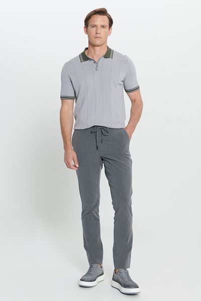 ALTINYILDIZ CLASSICS Men's Anthracite Slim Fit Slim Fit Side Pocket Patterned Elastic Waist Trousers