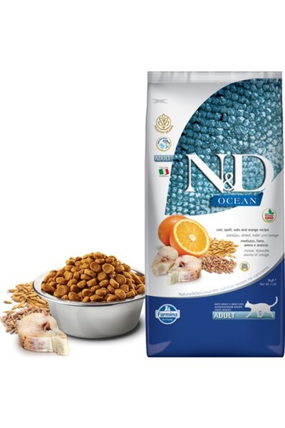 N&D Ocean 5 kg Düşük Tahıllı Morina Balıklı Portakallı Yetişkin Kedi Maması