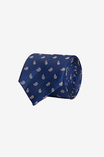 ALTINYILDIZ CLASSICS Men's Navy Blue-Yellow Patterned Silk Tie