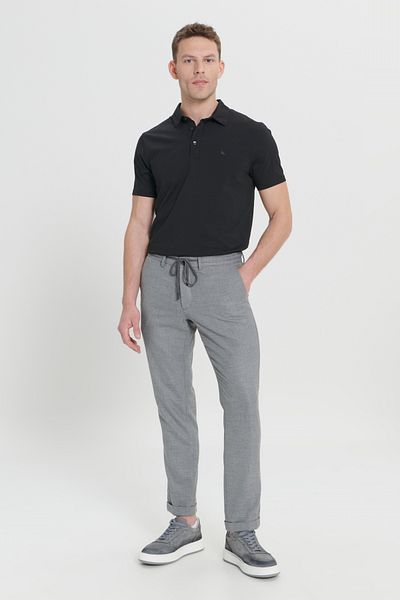 ALTINYILDIZ CLASSICS Men's Black Comfort Fit Relaxed Cut Side Pocket Patterned Elastic Waist Trousers