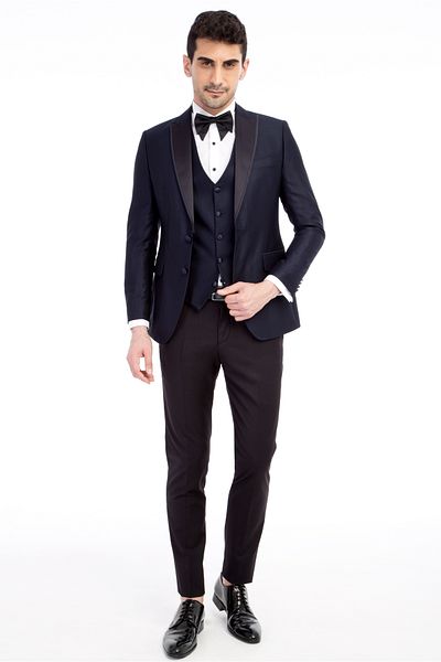 Kiğılı Slim Fit Slim Fit Pointed Collar Patterned Tuxedo with Vest / Groom Suit