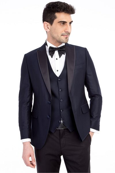 Kiğılı Slim Fit Slim Fit Pointed Collar Patterned Tuxedo with Vest / Groom Suit