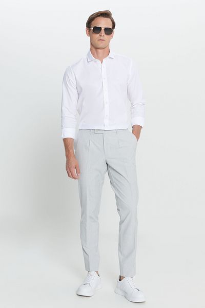 ALTINYILDIZ CLASSICS Men's Gray Comfort Fit Casual Cut Side Pocket Patterned Elastic Waist Pants