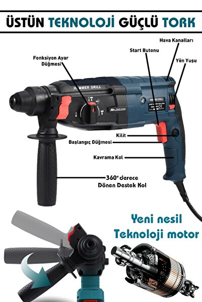 ASSUR 850w Metal Şanzıman Darbeli Matkap Kırıcı Delici Hilti 2-28 mm