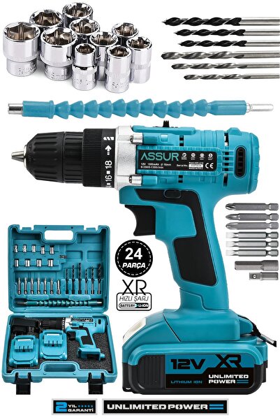 ASSUR 12v Şarjlı Matkap Çelik Şanzıman Bakır Sargılı Akülü Vidalama