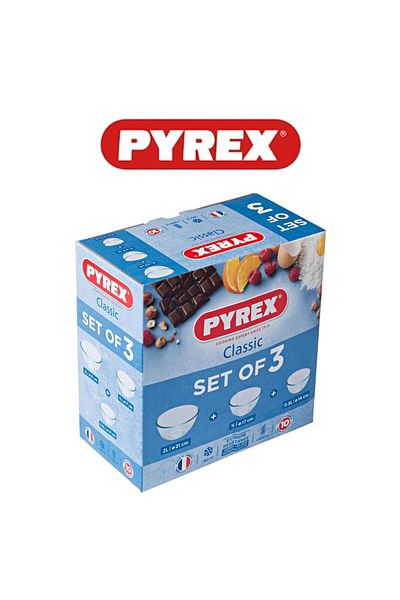 Pyrex طقم أوعية مكون من 3 قطع (2 لتر، 1 لتر، 0.5 لتر) - زجاج شفاف، مقاوم للحرارة والخدش