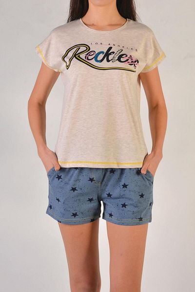 Nicoletta Set pijama pantaloni scurți pentru damă, cu mânecă scurtă, buzunar, bumbac