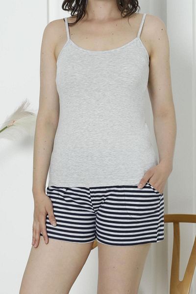 Nicoletta GRAY Women's Pajama Set - Rope Strap, Pocket, Cotton and Lycra Shorts
