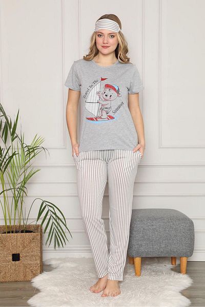 sharin Set pijama cu mânecă scurtă gri pentru femei 3e-2541