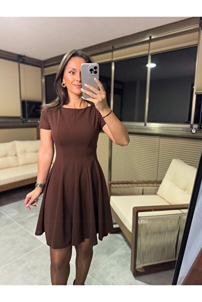 caddstore My 3680 Eteği Parça Dikişli Kahve Çan Elbise