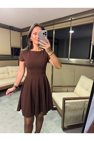 caddstore My 3680 Eteği Parça Dikişli Kahve Çan Elbise