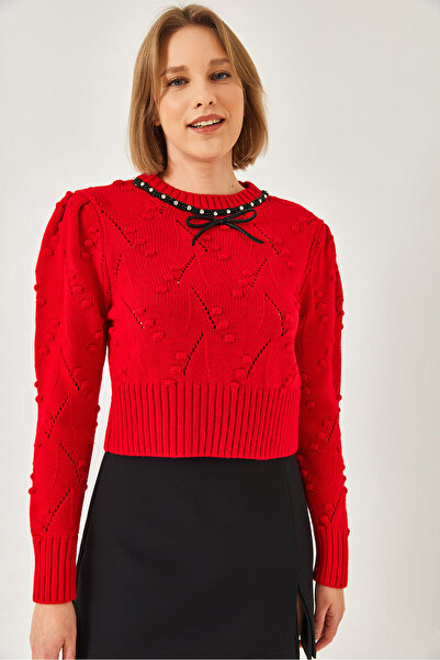 Bianco Lucci Women's Beaded Bow Knitwear Sweater 20246308