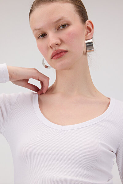 Addax Bluză crop cu mânecă lungă cu decolteu în V B1621-s12