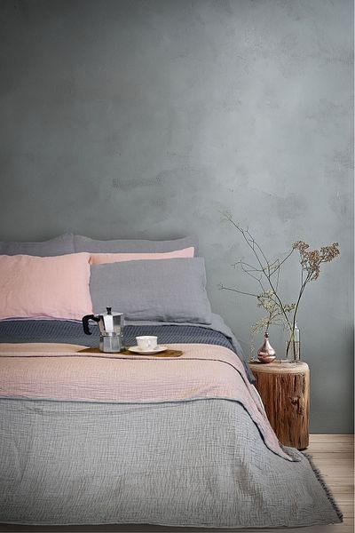 Barine Cocoon Cotton 4 Layer Muslin Bedspread Grey / Pink 200X220