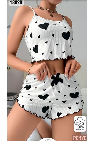 Wild Wake Set de pijamale din țesătură din bumbac pieptănat cu model de inimă