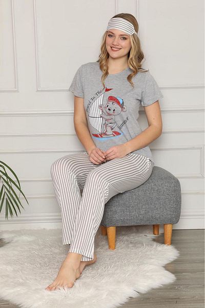 sharin Set pijama cu mânecă scurtă gri pentru femei 3e-2541