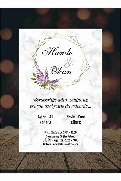 by-za davetiye 50 Adet Düğün Davetiyesi - Nişan & Kına Davetiyesi